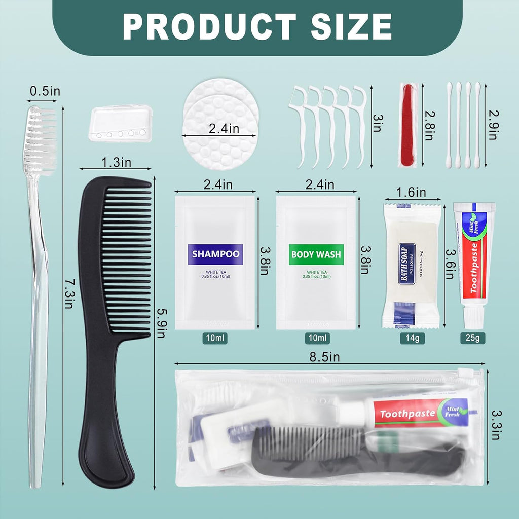 100 Sets Personal Hygiene Kit Bulk, Disposable Toothbrushes with Toothpaste Floss Comb Soap Cover Shampoo Body Wash and Vanity Kit, Toiletry Kits Homeless Supplies Bulk for Women,Men,Travel,Homeless