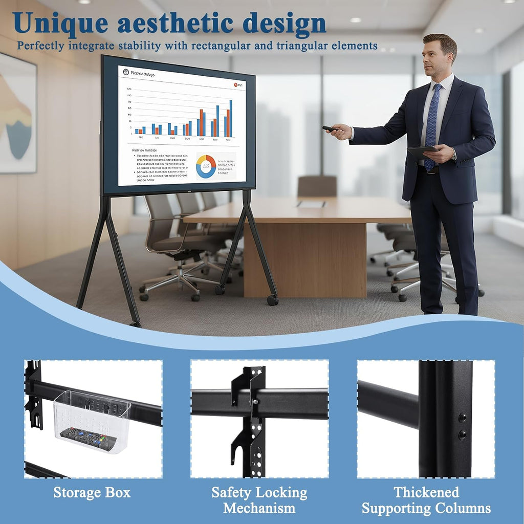 Rolling TV Stand for 86-110 Inch Screens - Universal Mobile TV Cart with Lockable Wheels & Carbon Steel Frame - Supports up to 485 lbs - Floor Stand for Living Room, Office & Commercial Use
