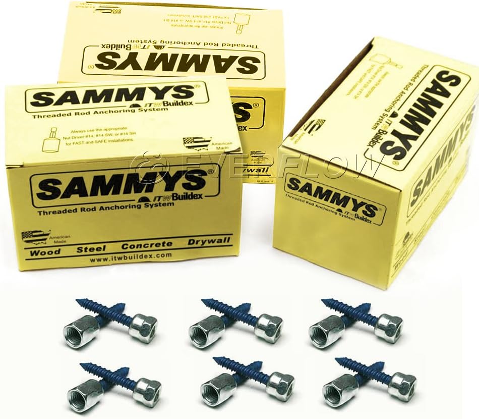 Everflow Sammys 8061957-75 SWC 20 3/8 Inch Screw Horizontally Threaded Rod Anchor Designed for Concrete Structure, Steel with Zinc Finish, Blue Delta Seal, Prevent Snapping (Pack of 75)