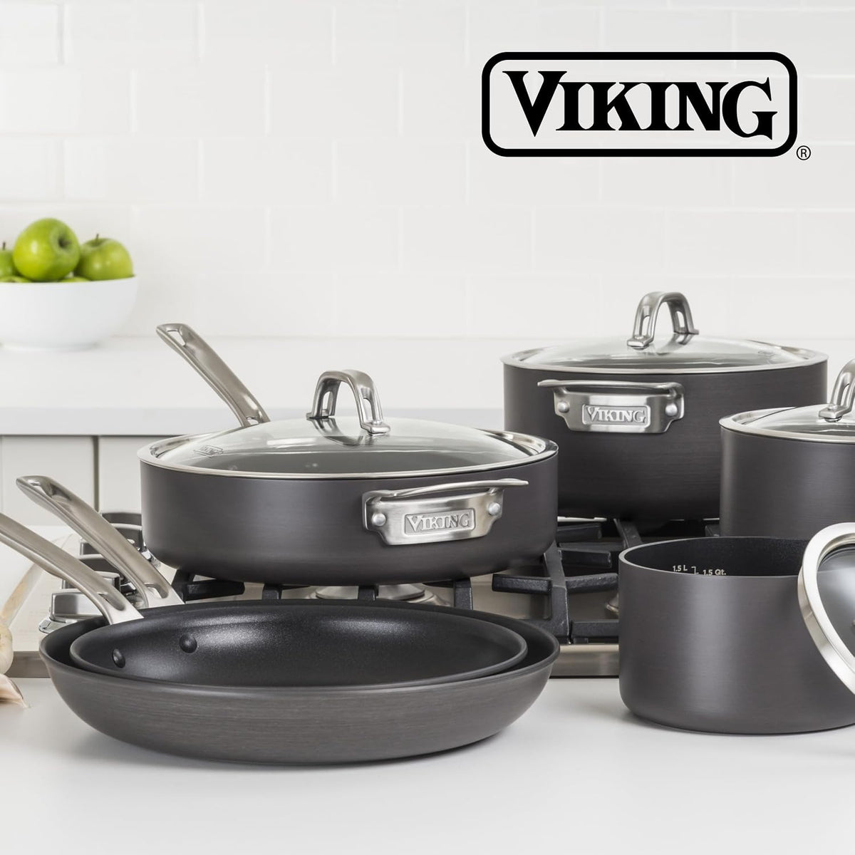 Viking Nonstick Frying Pan, 10 Inch Hard Anodized Kitchen Cookware, Gray