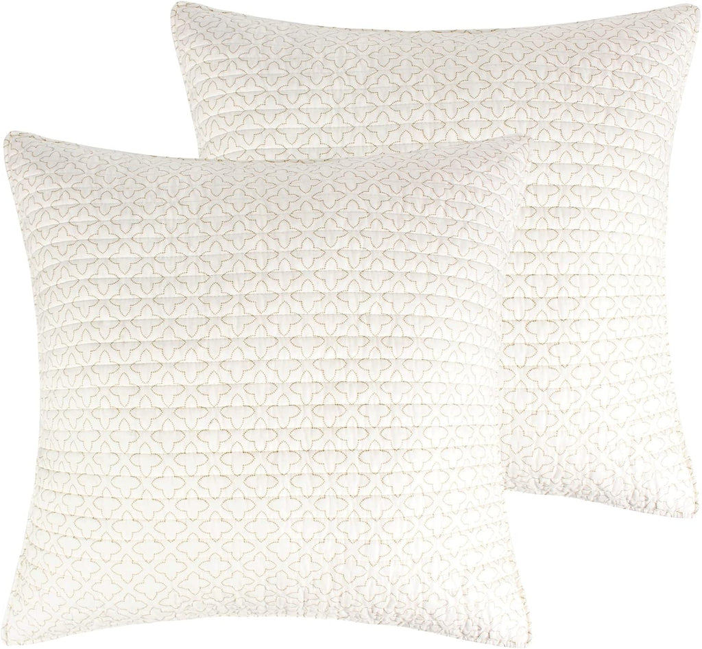 Levtex Home - Assisi Quilt - Euro Sham - Clover Outlines - Taupe and Cream - Quilt (26x26in.), No Insert - Cotton