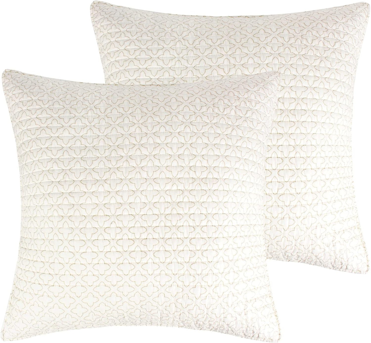 Levtex Home - Assisi Quilt - Euro Sham - Clover Outlines - Taupe and Cream - Quilt (26x26in.), No Insert - Cotton