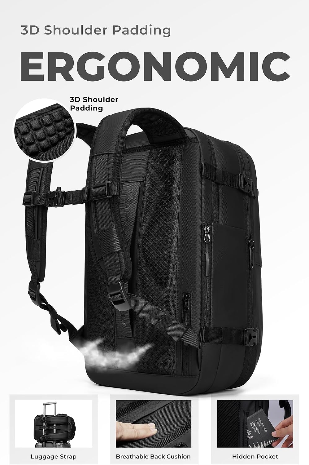 AirVault Vacuum Seal Travel Backpack 60L with Expandable HyperSeal Air Compression Vacuum System Water Resistant TSA Lock (Vacuum Pump Included, Black, 60L)