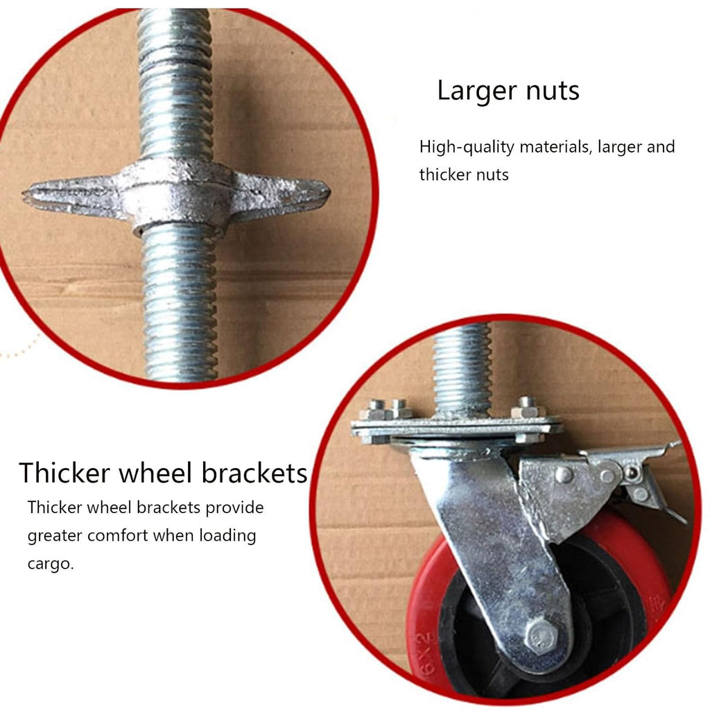 6-inch 8-inch Scaffolding Universal Wheel with Brake, Adjustable Screw Base, Mobile Bracket Wheel 4-Pack(6 inches)