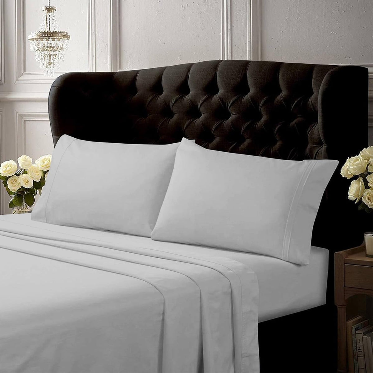 Tribeca Living Twin XL Bed Sheet Set, Crisp and Smooth Egyptian Cotton Percale Solid Sheets and Pillowcase Set, Extra Deep Pocket, 350 Thread Count, 3-Piece Luxury Bedding, White