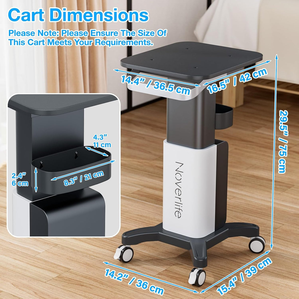 Esthetician Rolling Cart, 260lbs Loads, Heavy Duty Carbon Steel Beauty Salon Trolley with Wider Handle & Larger Top, Mobile Ultrasonic Tray Stand Spa Equipment Cart for Facial & RF Machine Device