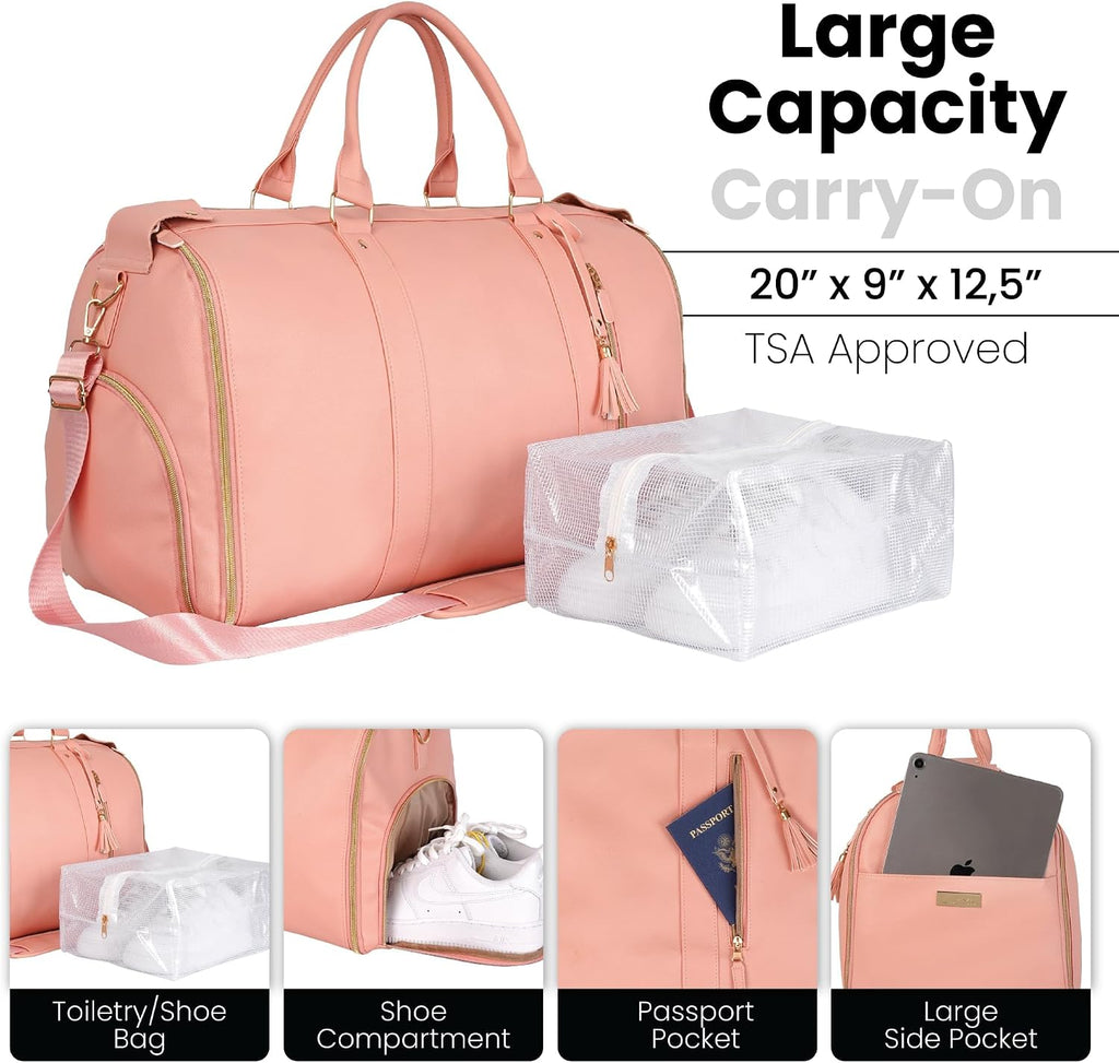 Luhxe Travel Convertible Carry On Garment Roller Bag 2.0 with Shoe Pouch & Detachable Shoulder Strap – Improved Zipper and reinforced straps - Rose