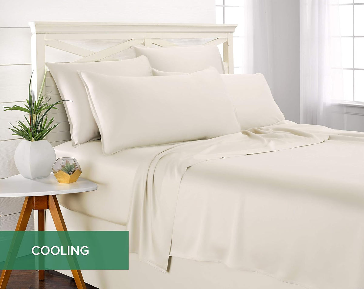 Pure Bamboo Queen Sheets, Genuine 100% Organic Viscose Derived from Bamboo Bed Sheet Set, Luxuriously Soft & Cooling, Double Stitching, 2 Year Quality Promise (Queen, Ivory)