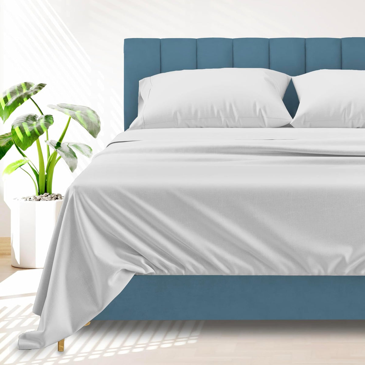 100% Egyptian Cotton Sheets Queen Size Bed Set - Luxury 1500 Series Prestige Collection Queen Sheet Set (4 PC, Light Grey), 17' Deep Pocket, Silky Soft, Cooling, Sateen Weave Bedding