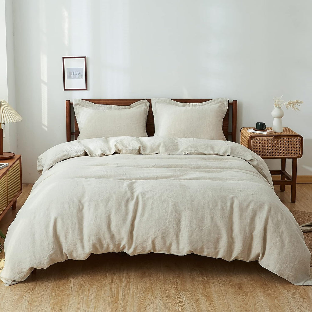 Simple&Opulence 100% Linen Duvet Cover Set, Natural French Flax Duvet Cover Twin Size, Breathable Soft Comfy Linen Bedding Comforter Cover with 1 Pillowcase (68'x86')