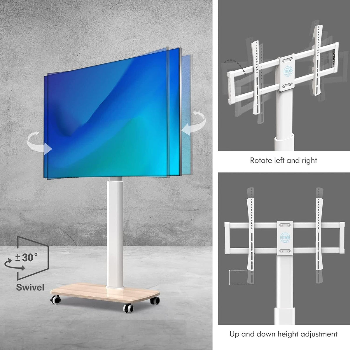 Portable Mobile Tv Cart On Wheels - Rolling LCD Floor Stand with Swivel Mount, 37 to 70 Inch Corner Universal for Bedroom, Outdoor, Small Dorm,A,1270,1470mm