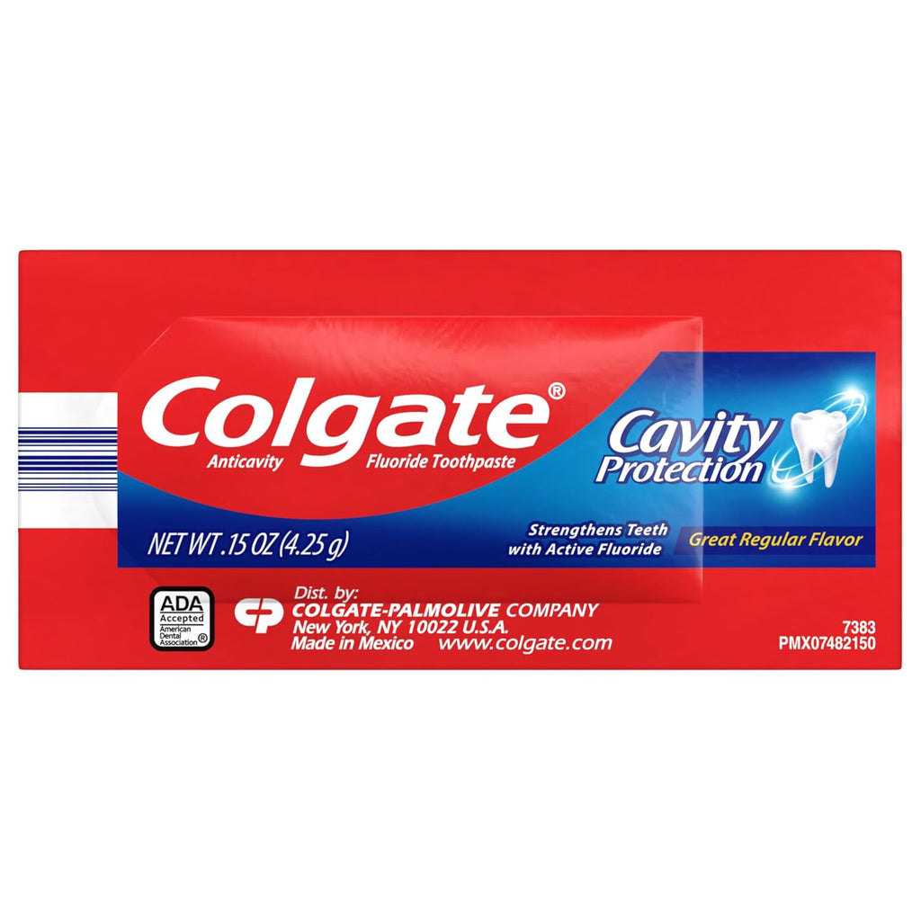 Colgate Cavity Protection Toothpaste with Fluoride, Great Regular Flavor, Travel Size Toothpaste, 0.15 Ounce Sachet, 1000 Pack