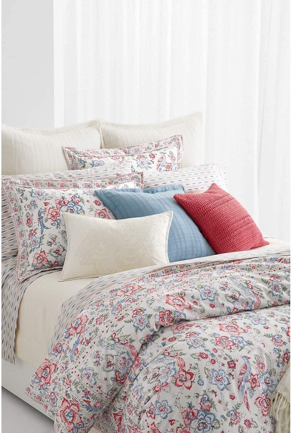 Lauren Ralph Lauren Lucie Birds Jacobean King Comforter Shams 3 PC Set Cream Blue Pink