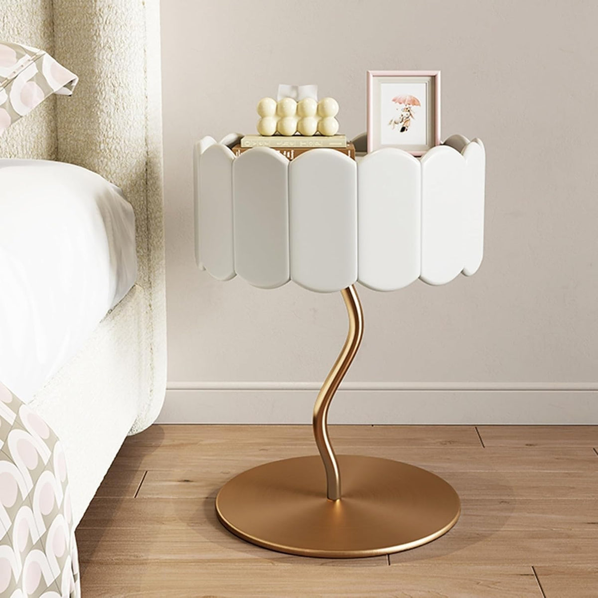 Round Nightstand with Drawer Storage Cabinet End Table with Storage Bedside Table Vanity Bench Dresser for Small Apartment,Living Room