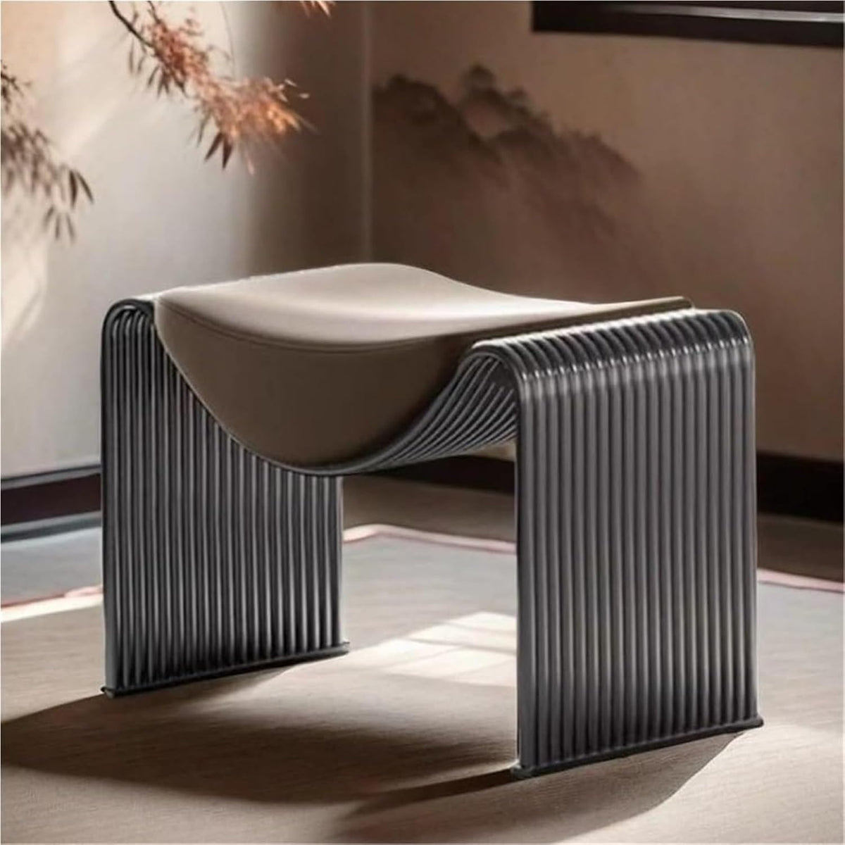 Vanity Stool with Metal Base Entryway Bench Makeup Stool Upholstered Ottoman Shoe Bench Vanity Benchs Lightweight(Gray)