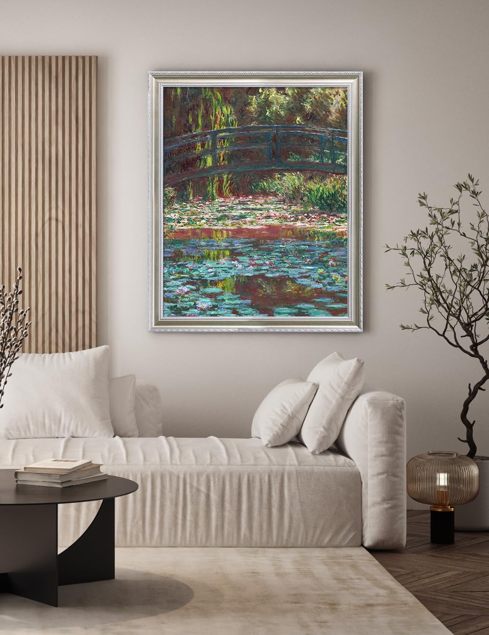 DECORARTS - Claude Monet Water Lily Pond, Large Framed Wall Art, Canvas Size 28x35, Outer Dimensions Larger With Customizable Solid Wood Frames, Giclee Canvas Print, Made in USA