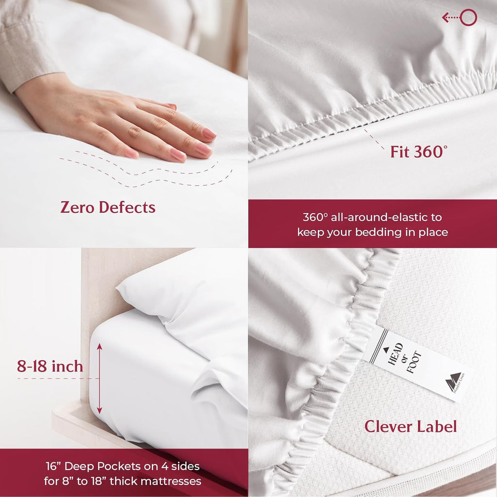 Mayfair Linen 100% Egyptian Cotton Twin Size Sheet Set - Luxury 800 Series Tranquil Collection Egyptian Cotton Twin Sheets (Pack of 2, White), Soft Cooling 16' Deep Pocket College Dorm Room Sheets
