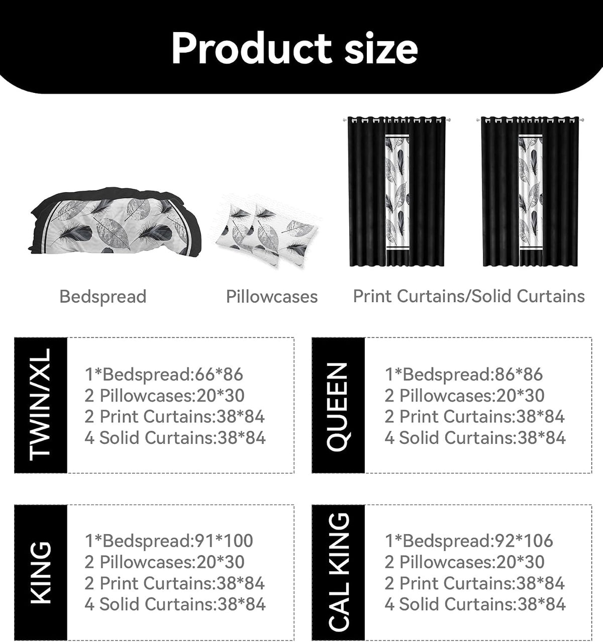 9 pcs King Bed in a Bag with Curtains | Bedspread, Pillowcases, Print & Solid Curtains | Microfiber Monochrome Nature | Fade-Resistant, Easy Care | Comforter Sets with Matching Curtains