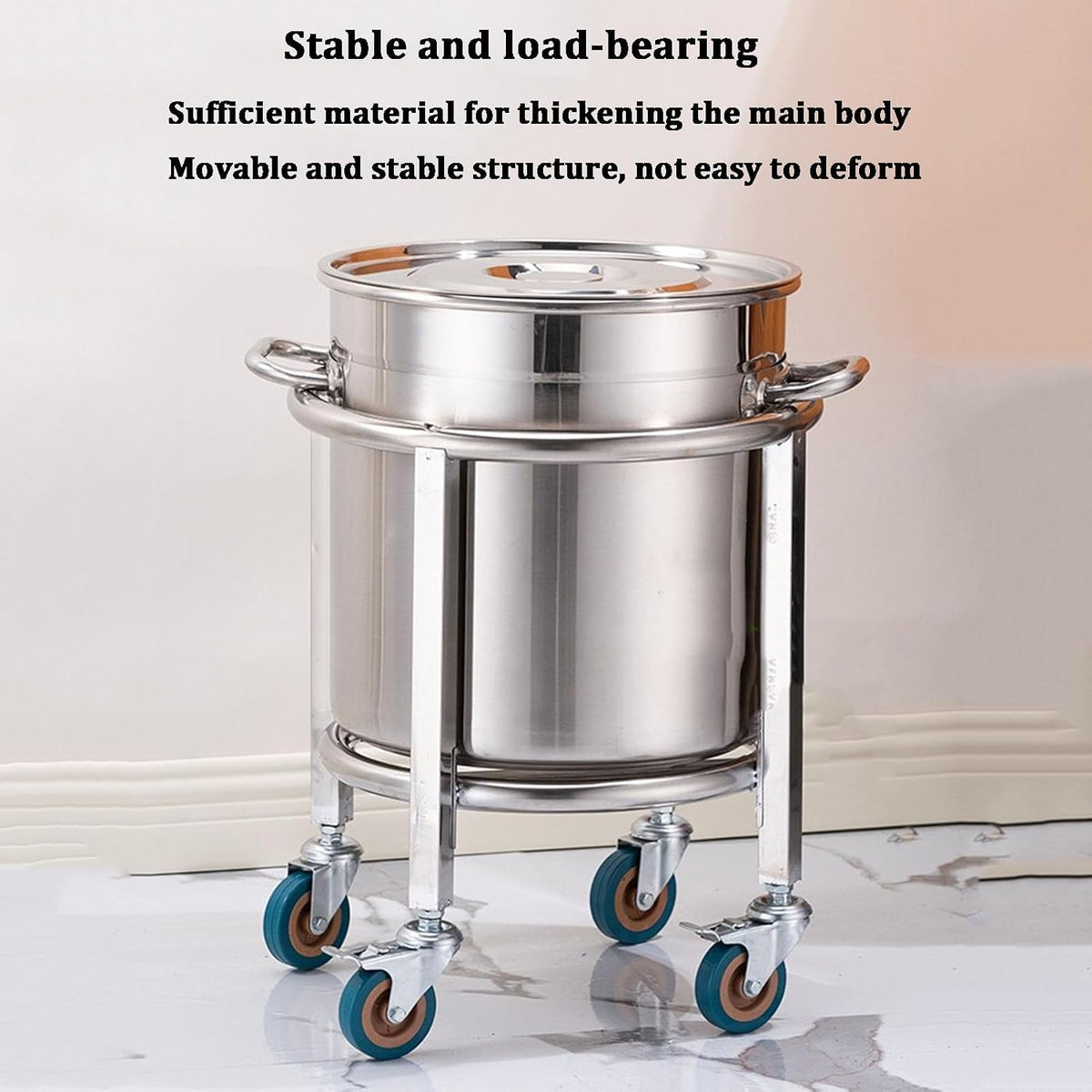 Stainless Steel Soup Bucket Rack with Handle ，Commercial Stock Pot Stand Mobile Gas Bottle Base，Heavy Duty Drum Dolly，Trash Can Roller Base with Wheels，Multifunctional Mover Carrier Barrel Frame