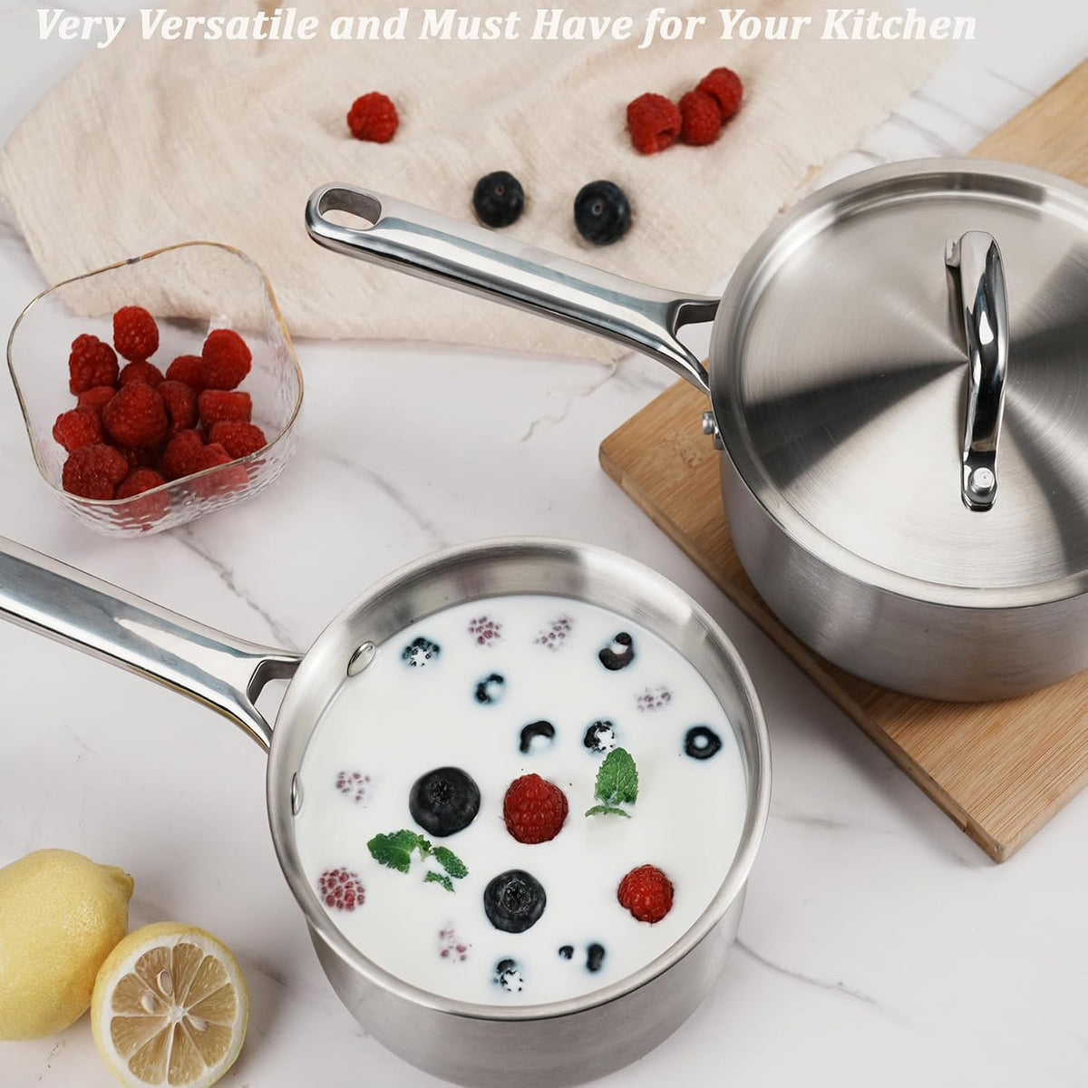 Saucepan Set with Lids,3-Ply Stainless Steel 1.5QT and 3QT Cooking Pot,Professional Grade Cookware,Induction Compatible