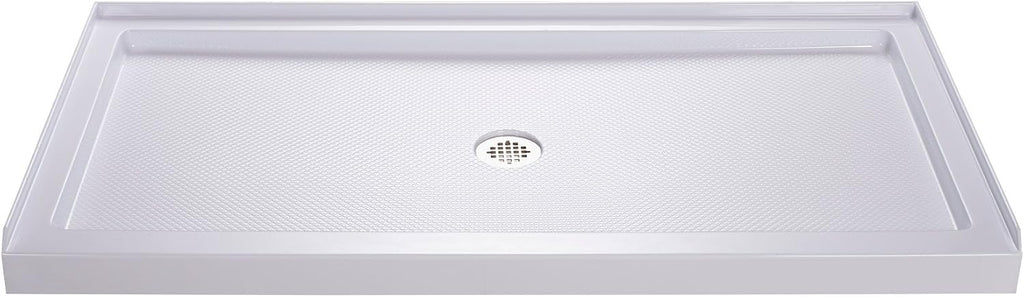 DreamLine 34 in. D x 60 in. W x 75 5/8 in. H Center Drain Acrylic Shower Base and QWALL-3 Backwall Kit In White, DL-6147C-01