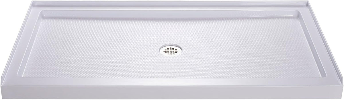 DreamLine 34 in. D x 60 in. W x 75 5/8 in. H Center Drain Acrylic Shower Base and QWALL-3 Backwall Kit In White, DL-6147C-01