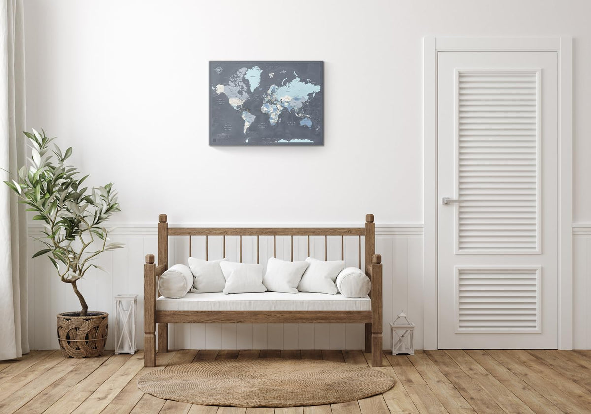 World Map Canvas with Pins: Explore Political or Tourist Destinations in 5 Colors. | Perfect Gift for Travelers' sized 22' x 16' | by Pin Adventure map (Navy, Political map)