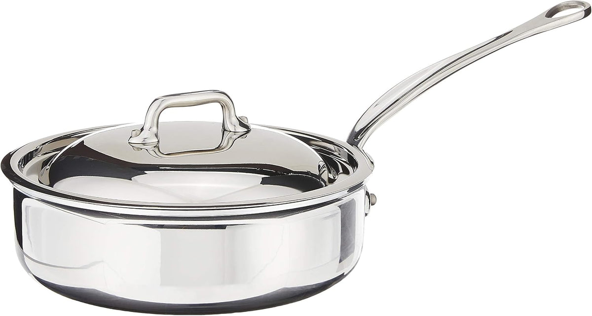 Mauviel M'Cook 5-Ply Polished Stainless Steel Saute Pan With Lid, And Cast Stainless Steel Handle, 1.8-qt, Made In France