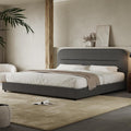 HOMBCK King Size Bed Frame, Boucle Upholstered Bed Frames and Headboard, Soft Bed Frame King with Thickened Footboard, Rounded Corners, No Box Spring Needed, Easy Assembly, Grey