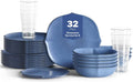 Stone Lain Baskerville 32-Piece Dinnerware Set Stoneware, Borosilicate Glass, Blue