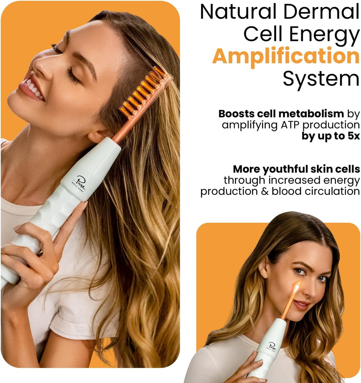 Pure Daily Care NuDerma Handheld Skin Therapy Wand Machine w/Neon – Anti-Aging - Skin Tightening - Wrinkle Reducing - Dark Circles – Clarifying - Hair & Scalp Stimulator (Pack of 2)