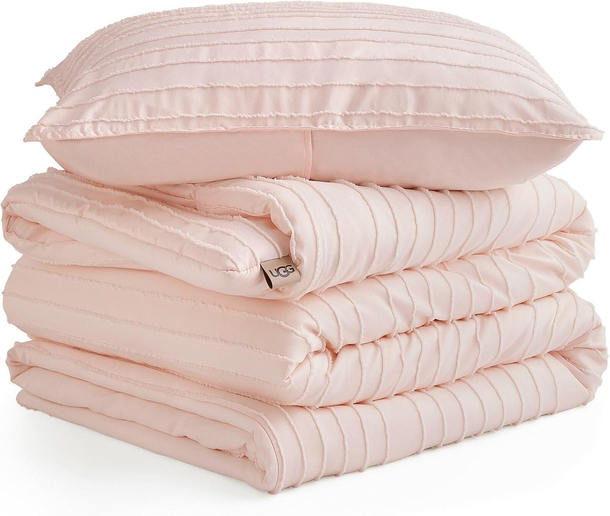 UGG Textured Twin Comforter Set - 2 Piece Striped Bedding Set with Pillow Sham – Luxurious and Cozy Reversible Light Pink Bed Set for Bedroom & Dorm (Twin/Twin XL)