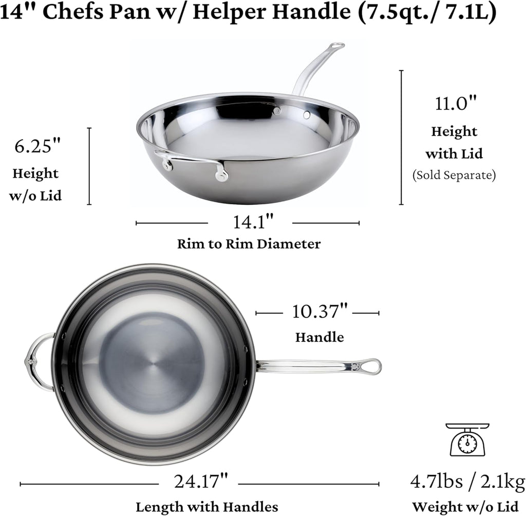 Hestan - NanoBond Collection - Stainless Steel Chef's Pan, Induction Cooktop Compatible, 14-Inch