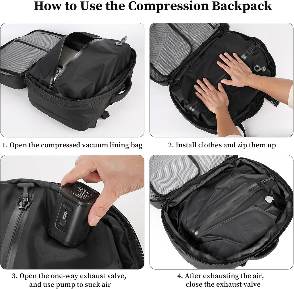 Vacuum Compression Backpack, 60L Expandable Vacpack, Waterproof Carry-On Anti Theft Airback, Black