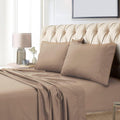 Tribeca Living 100% Egyptian Cotton Sheets 800 Thread Count - Extra Deep Pocket Fitted Sheet Fits Mattresses up to 24 Inches - Silky Sateen 4-Piece Set - Queen, Café
