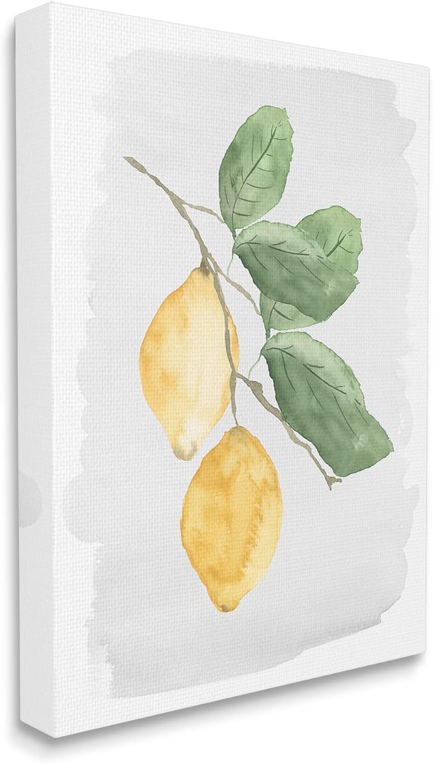 Stupell Industries Lemon Branch Pair Soft Leaves Watercolor Painting Canvas Wall Art, 36 x 48, Yellow