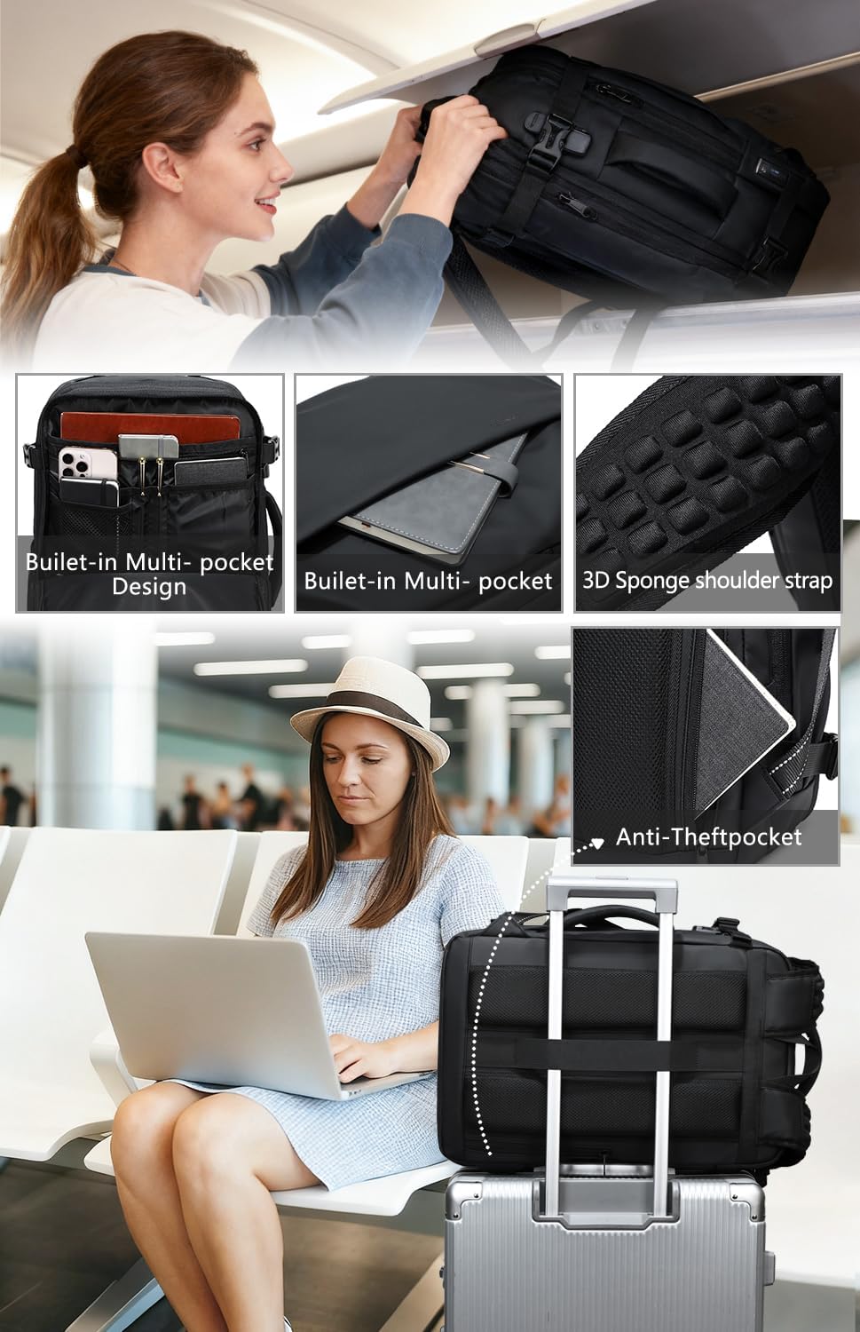 Cusangel vacuum backpack travel with pump compression,18in vac travel 45L expandable 60L capacity laptop,multiple pockets Flight Carry-On XL (Casual Vac-backpack)