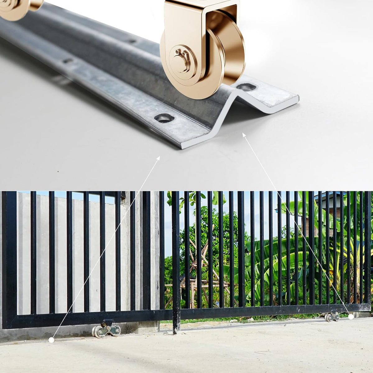 24 Ft V-Track for Sliding Gates, Galvanized Steel Heavy-Duty Inverted V-Groove Track with Hammer Drive Anchors, Durable & Rust-Resistant Rolling Gate Rail for Driveways Systems(4FT6PCS)
