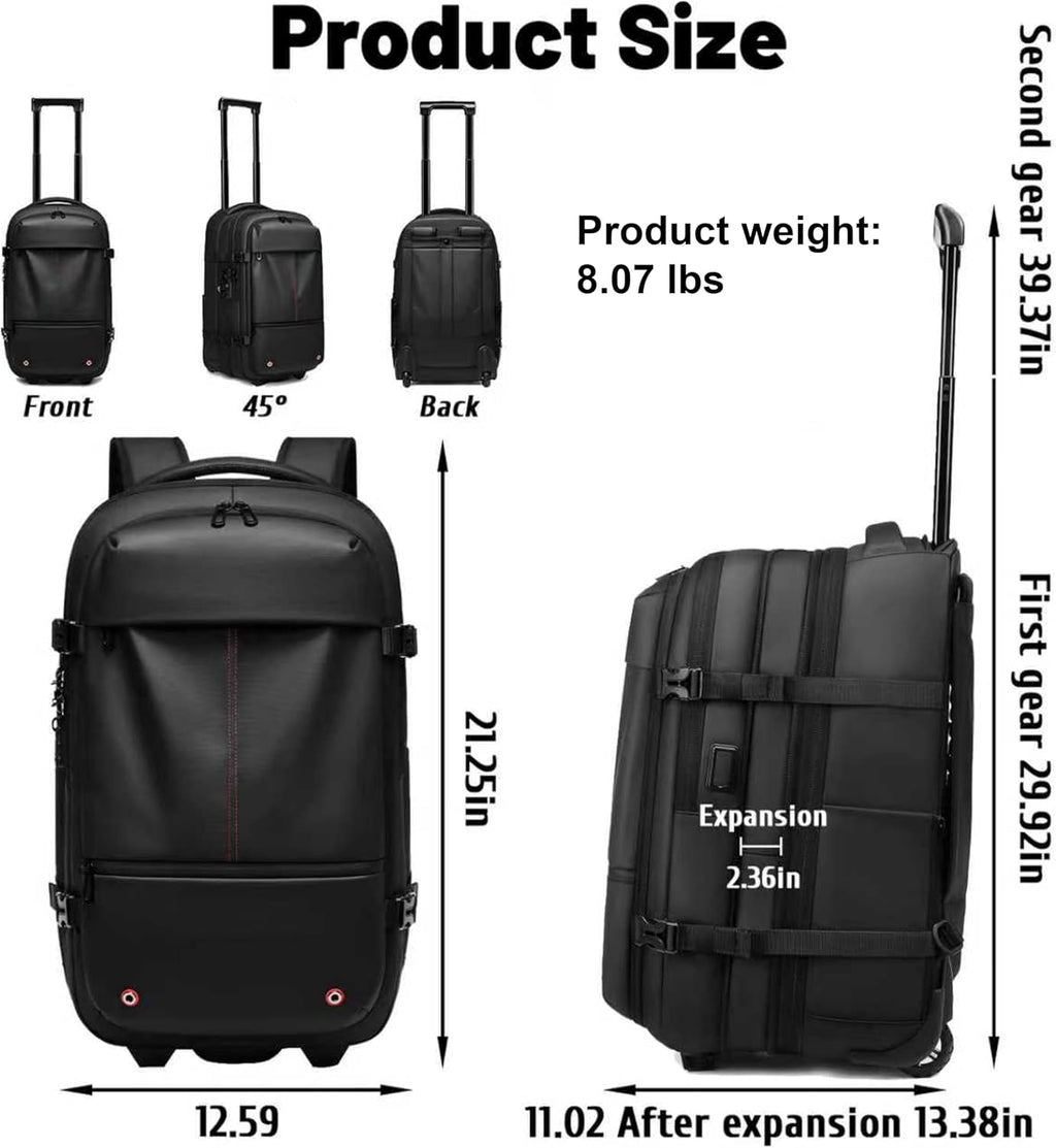 Vacuum Rolling Backpack Travel-Compression Backpacks with Wheels,Air Pump,Usb,Tsa Lock,Rolling Backpack Luggage