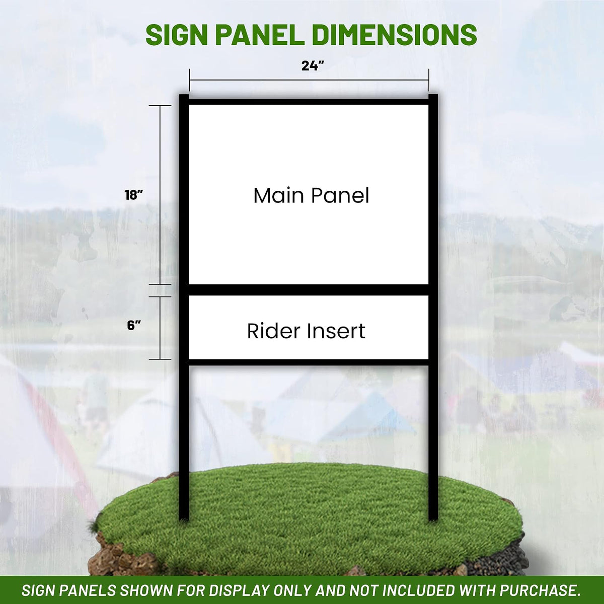 Generic Real Estate Yard Sign Metal H-Frame, 18 x 24 Slide-in with Rider, Black (Pack of 5), (C-289)