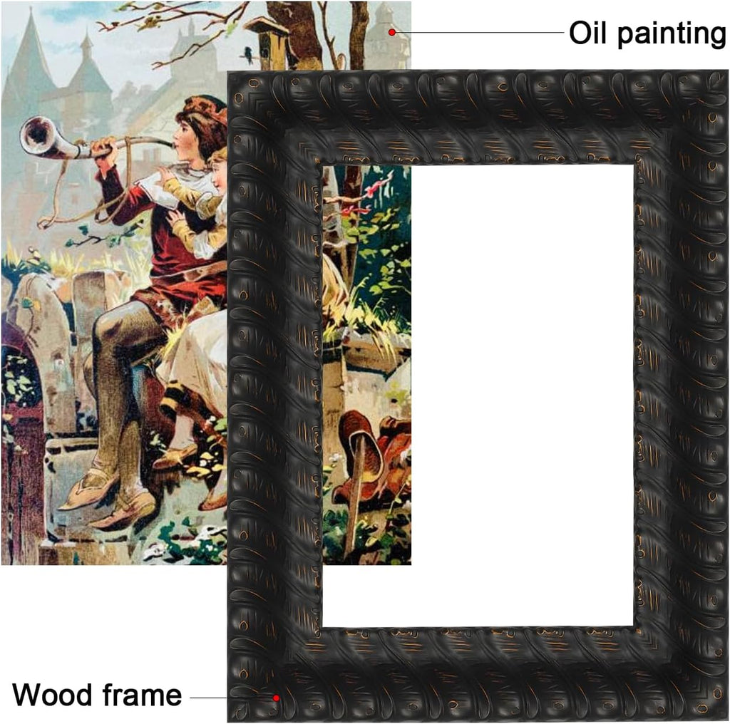 Hand-Carved Antique Black Solid Wood Picture Frame 24x28 Inch | Vintage-Style Wall Art for Galleries, Living Rooms & Offices | Durable Rustic DIY Decor Frame with Timeless Design(Only Frame)
