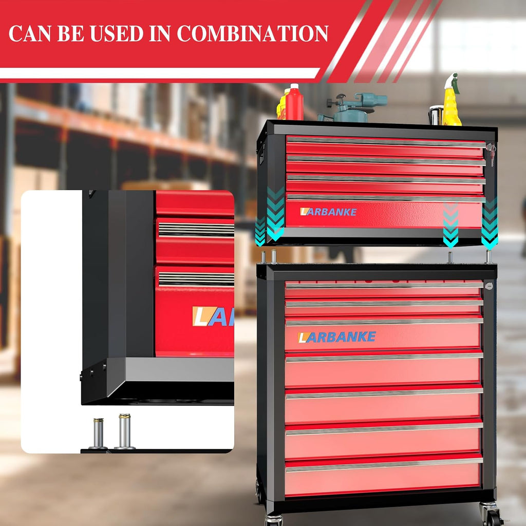 LARBANKE Portable 4-Drawer Tool Box with Lock&Keys,Tool Box with Multifunctional Countertop&Drawer Liner,with Special Connecting Rods to Combine with Same-Series 5& 7-Drawer Tool Chests for Larger One