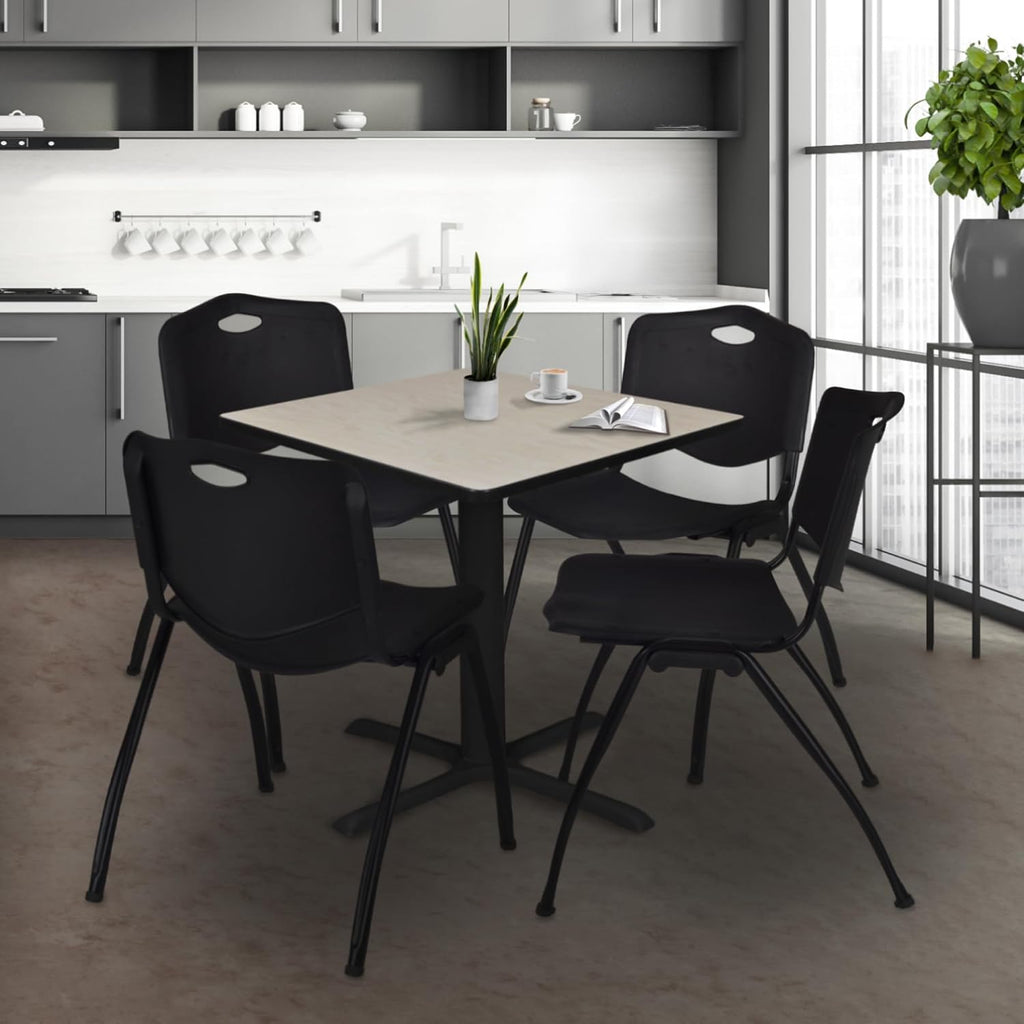 Regency Cain 36 in. Square X-Base Breakroom Table- Maple & 4 M Stack Chairs- Black
