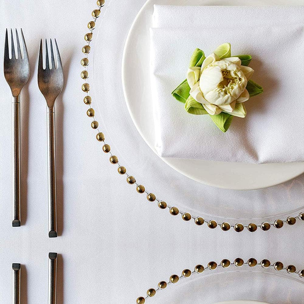 Tiger Chef Glass Chargers for Dinner Plates - Round Charger Plates Gold Beaded - Plate Chargers Wedding Décor Placemats Set of 12