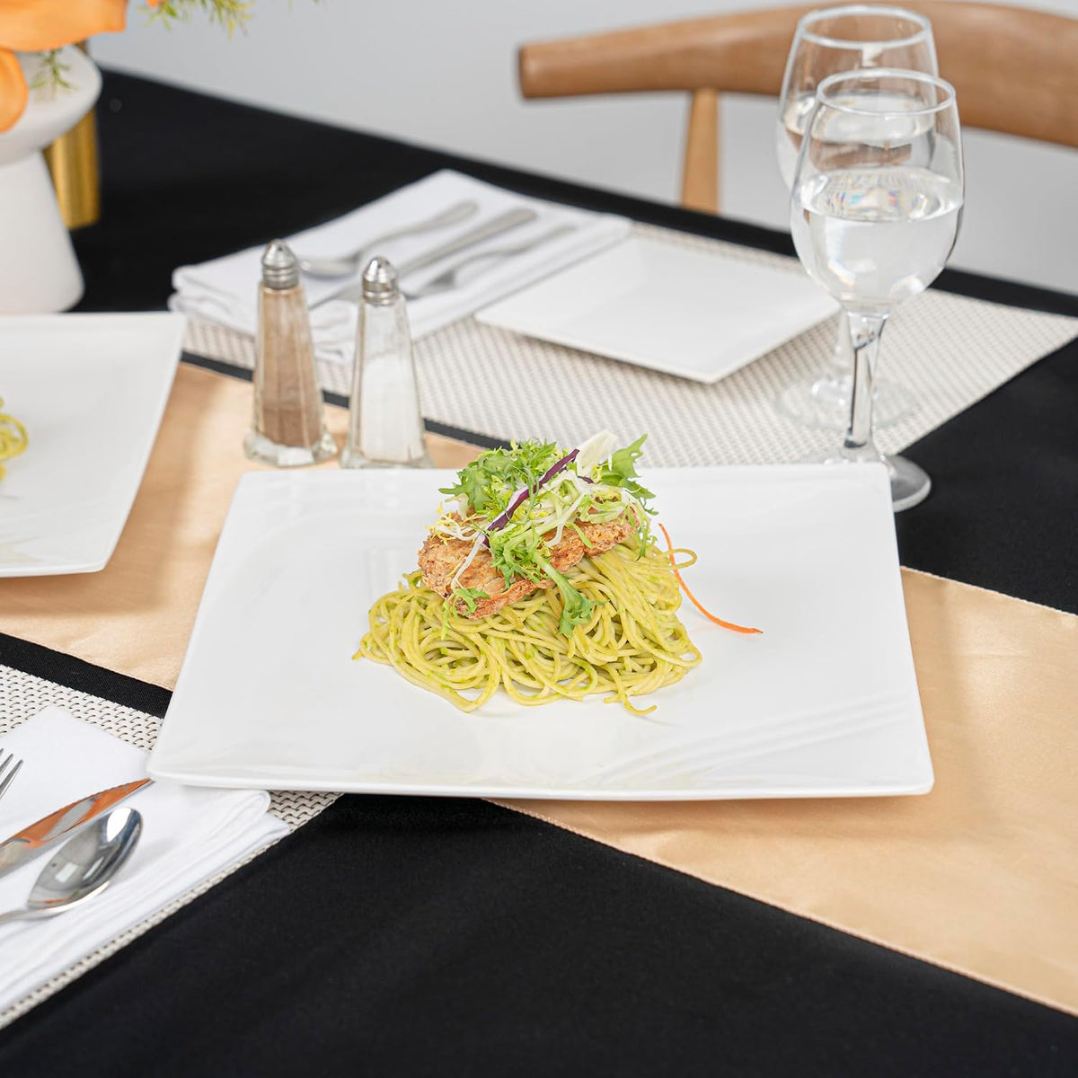 Restaurantware Voga 12 x 12 Inch Serving Plates 10 Square Pasta Plates - Premium Top-Rack DIshwashable White Melamine Serving Platters Serve Appetizers Or Desserts For All Occasions