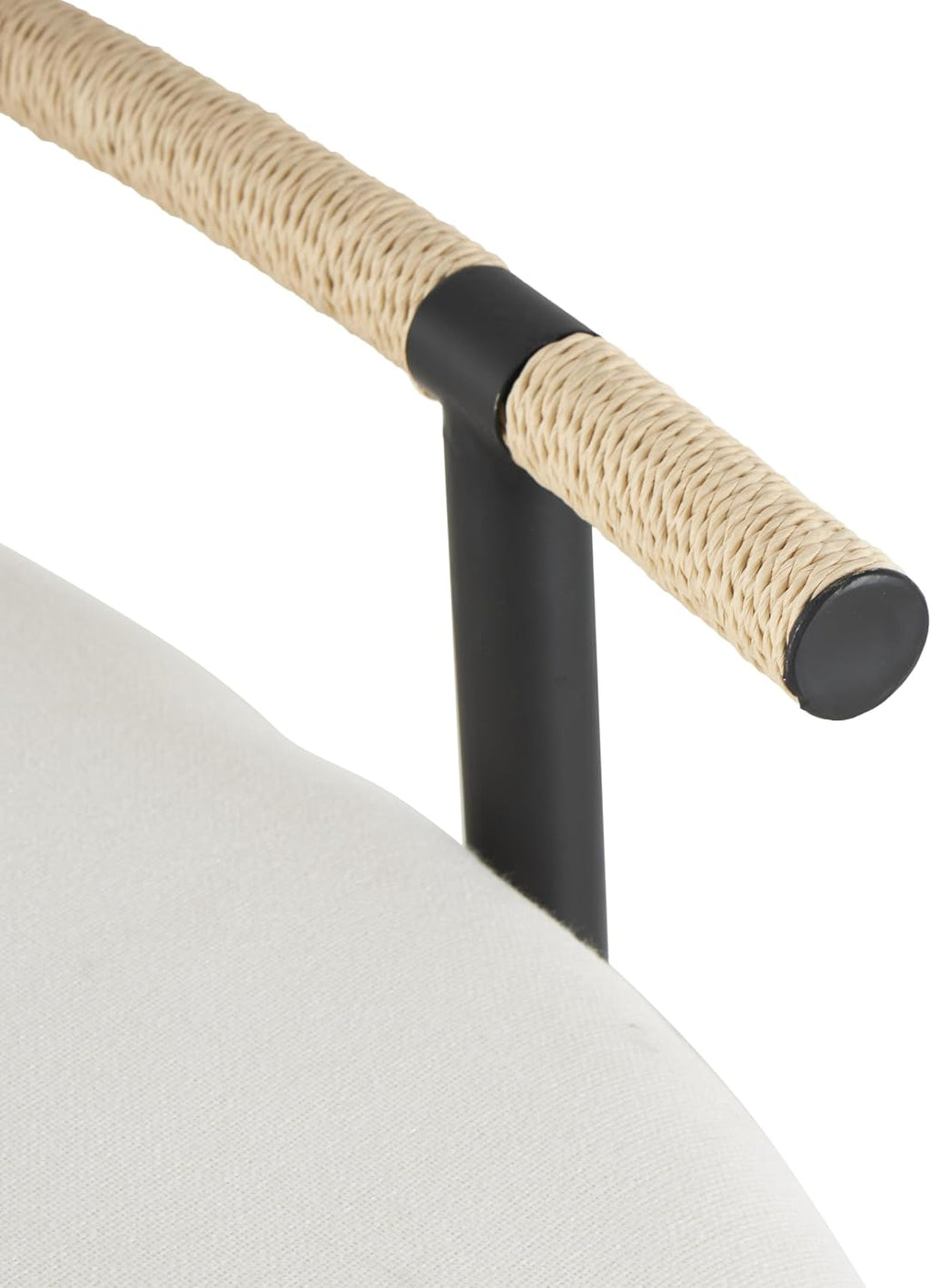 Deco 79 Metal Abstract Home Bench Upholstered Oval Entryway Bench with Black Metal Frame and Rope Rod Backrest, Bedroom Bench 60' x 23' x 24', White