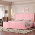 HOMBCK King Size Bed Frame and Headboard, Upholstered Bed with Vertical Channel Tufted Headboard & Footboard, Wooden Slats/Noise Free/No Box Spring Needed/Easy Assembly, Pink