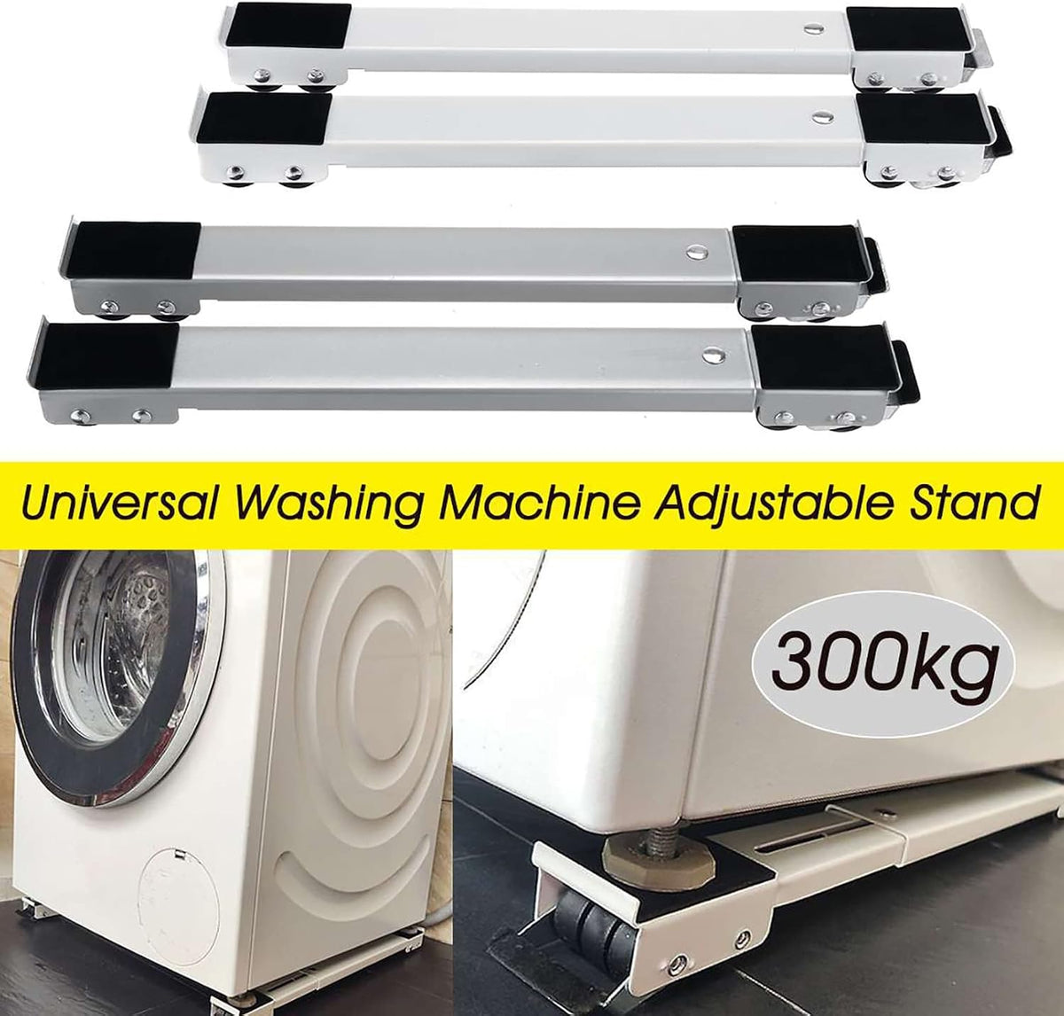 Washing Machine Base Stand, Adjustable Movable Furniture Dolly Base, Non-Slip Dryer Fridge Pedestal, Universal Base with 24 Locking Rubber Wheel Caster, Max Load 300kg (White