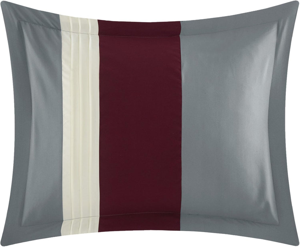 Chic Home Burgundy Bed in a Bag Comforter Set, Queen Size (10 Pieces), Ayelet - Color Block Stripe Premium Microfiber Bedding - Comforter, Flat & Fitted Sheet, Shams, Pillowcases & Decorative Pillows