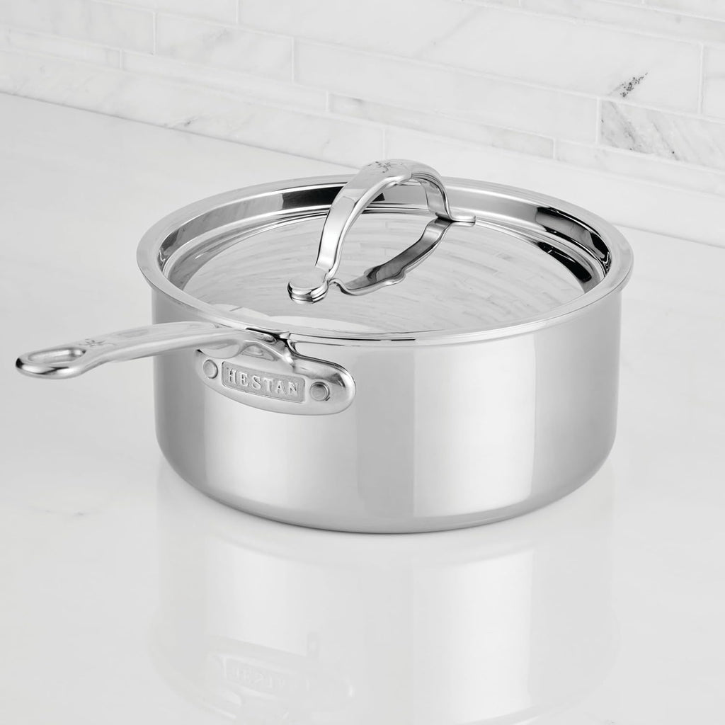 Hestan ProBond Luxe 3-Quart Saucepan with Lid, Professional Clad Stainless Steel ProCore Tri-Ply Clad Construction, Polished Exterior, Induction & Oven Safe